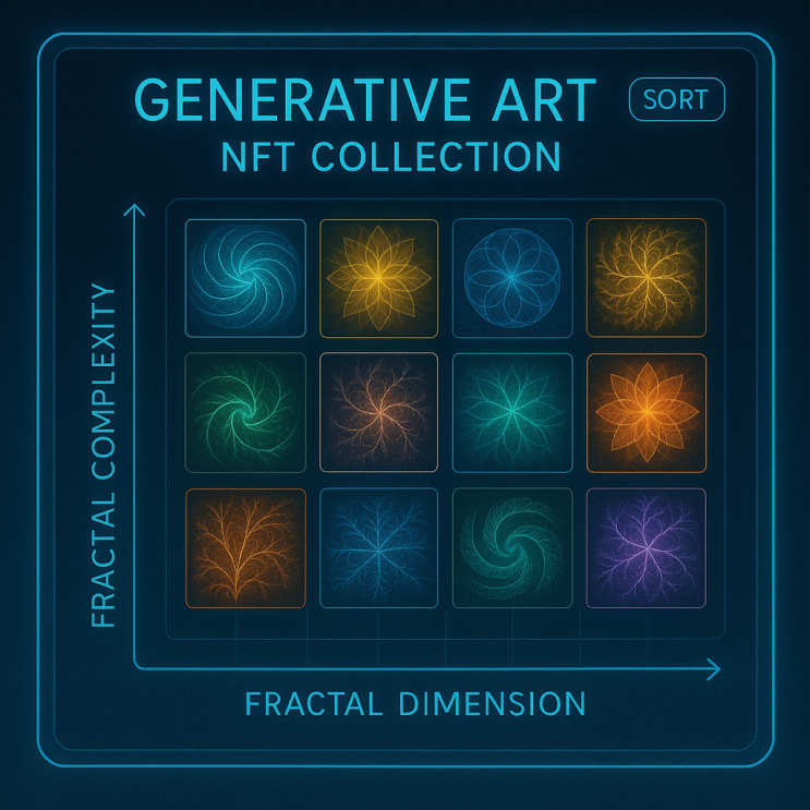 Generative art NFT collection sorted by fractal geometry