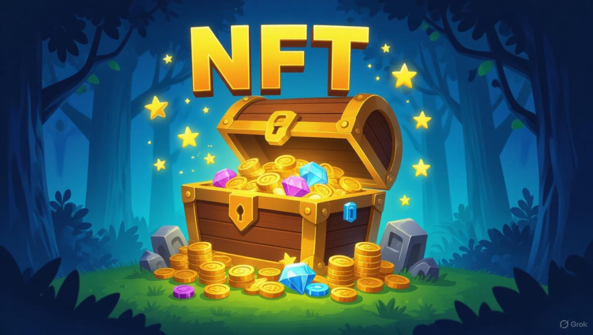 Create a blog cover image : NFT Treasure: The Hidden Gems of the Digital Collectibles World